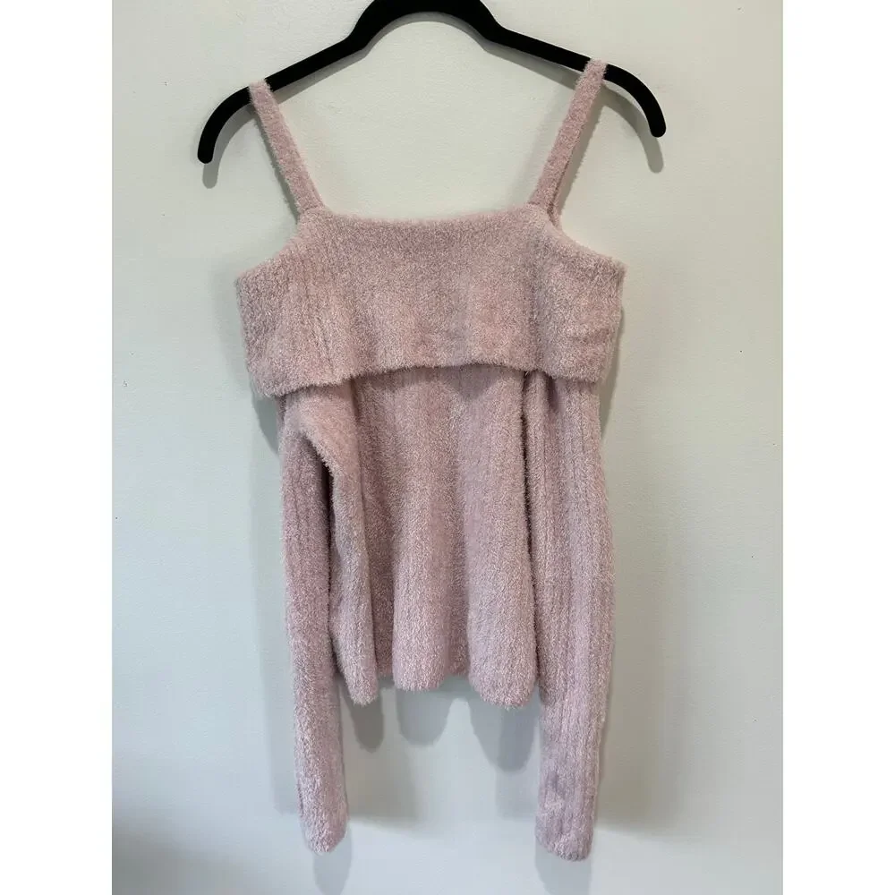 Abercrombie Kids pink sweater top size 15/16 off the shoulder fleece